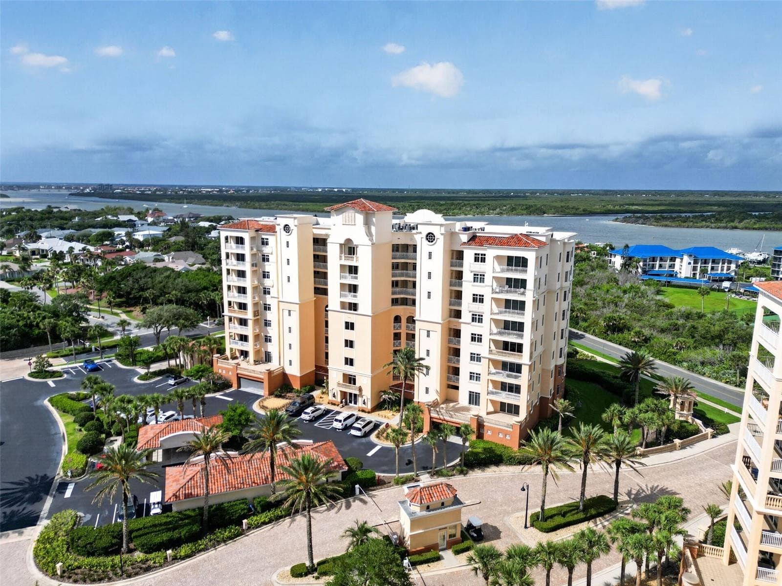 Aerial of the Palms at Minorca, a Mediterranean-style community in New Smyrna Beach